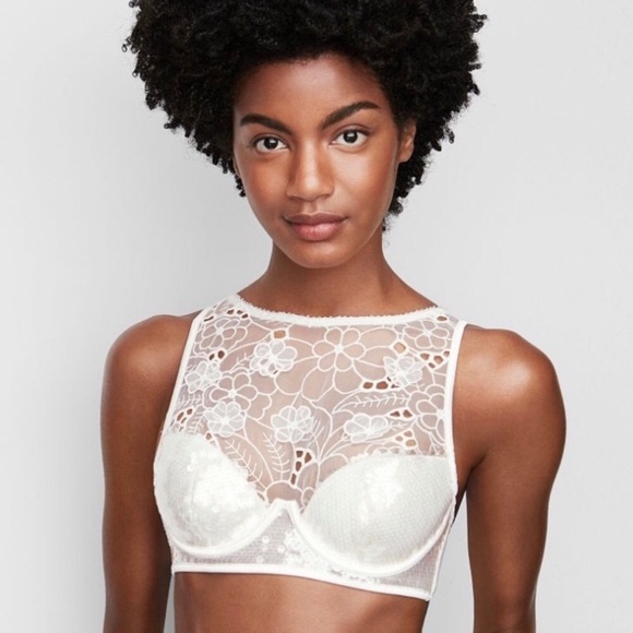 VS Petals Sequin High-neck Bra Floral Balconet 32C - Picture 2 of 10